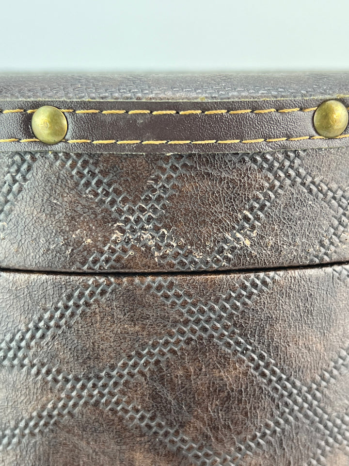 Cappelliera tonda vintage in similpelle marrone