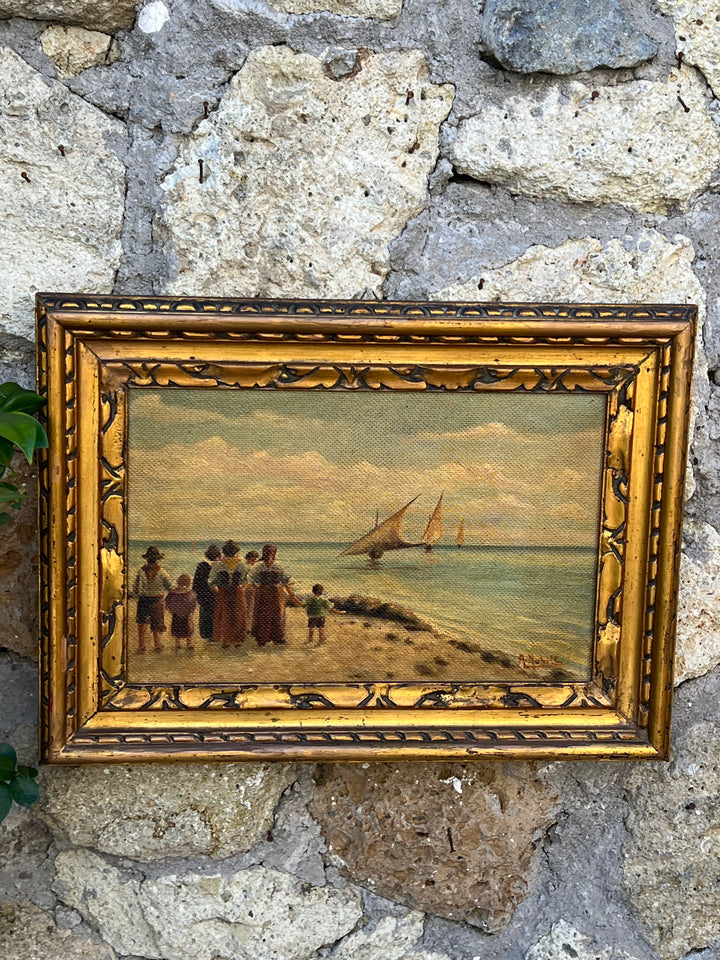 Quadro olio su tela con cornice dorata intagliata