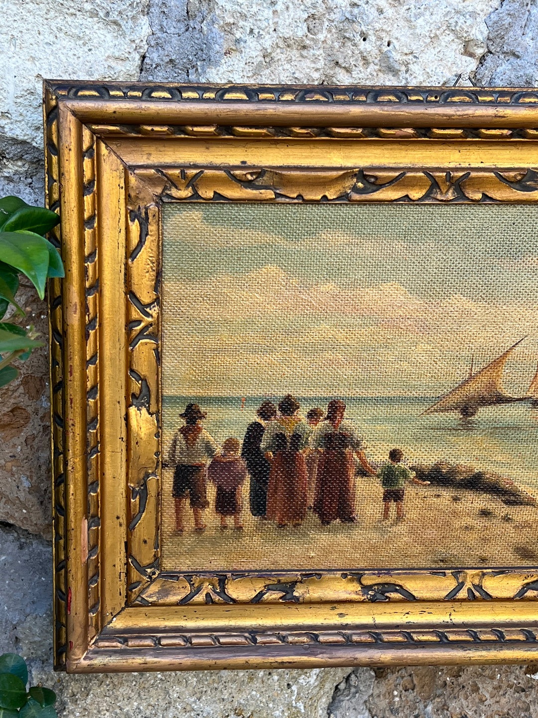 Quadro olio su tela con cornice dorata intagliata