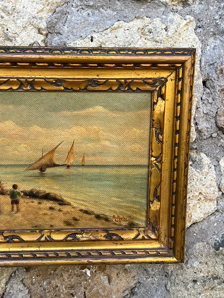 Quadro olio su tela con cornice dorata intagliata