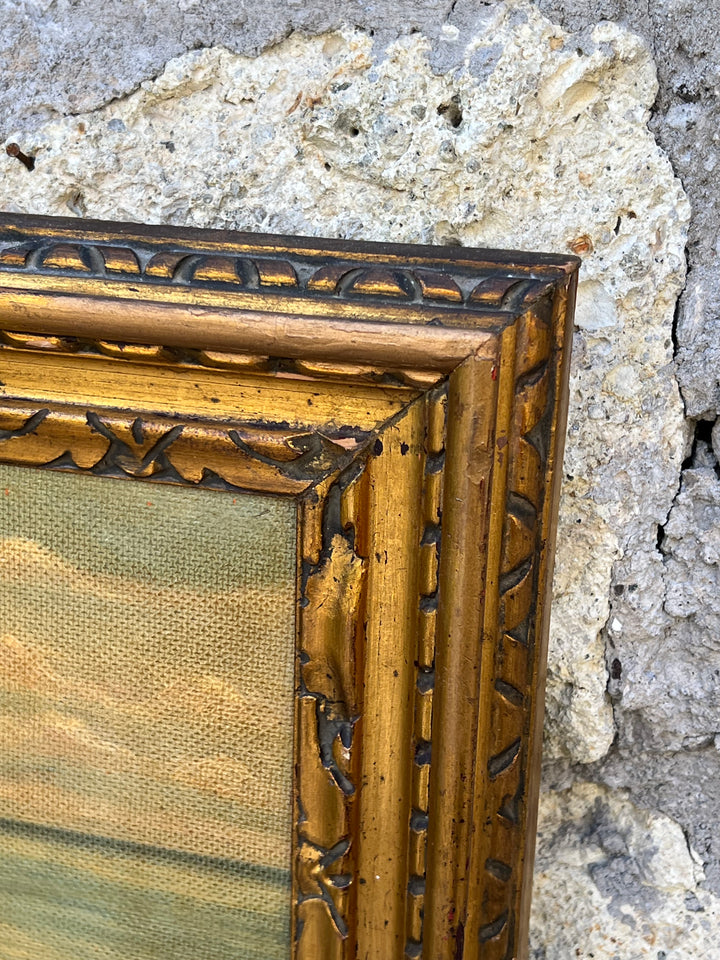 Quadro olio su tela con cornice dorata intagliata