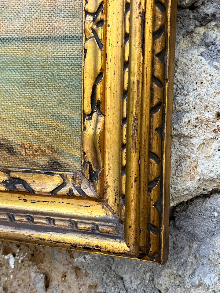 Quadro olio su tela con cornice dorata intagliata