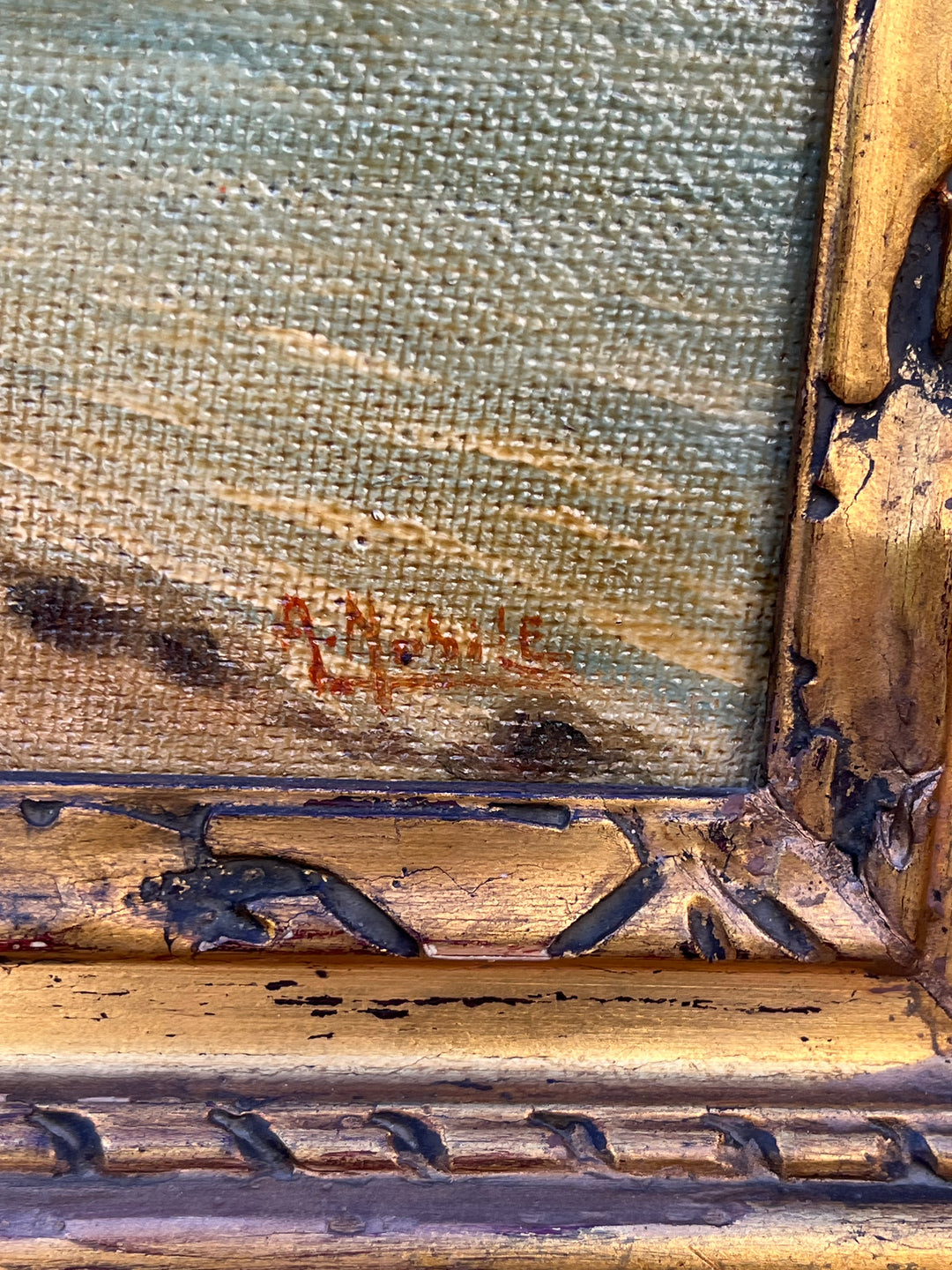 Quadro olio su tela con cornice dorata intagliata