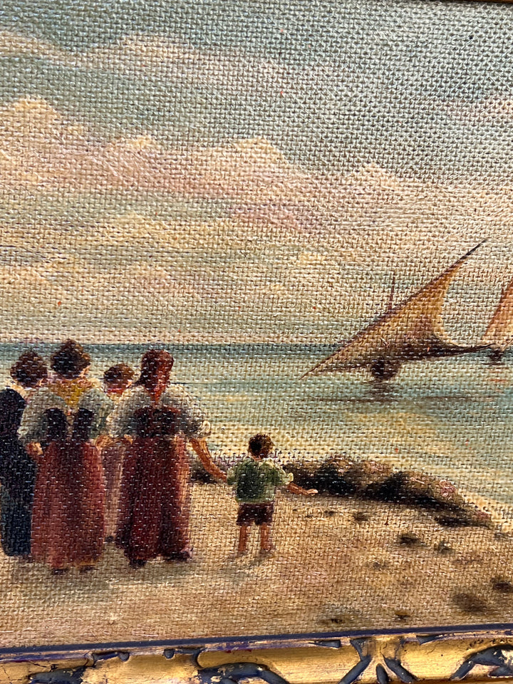 Quadro olio su tela con cornice dorata intagliata