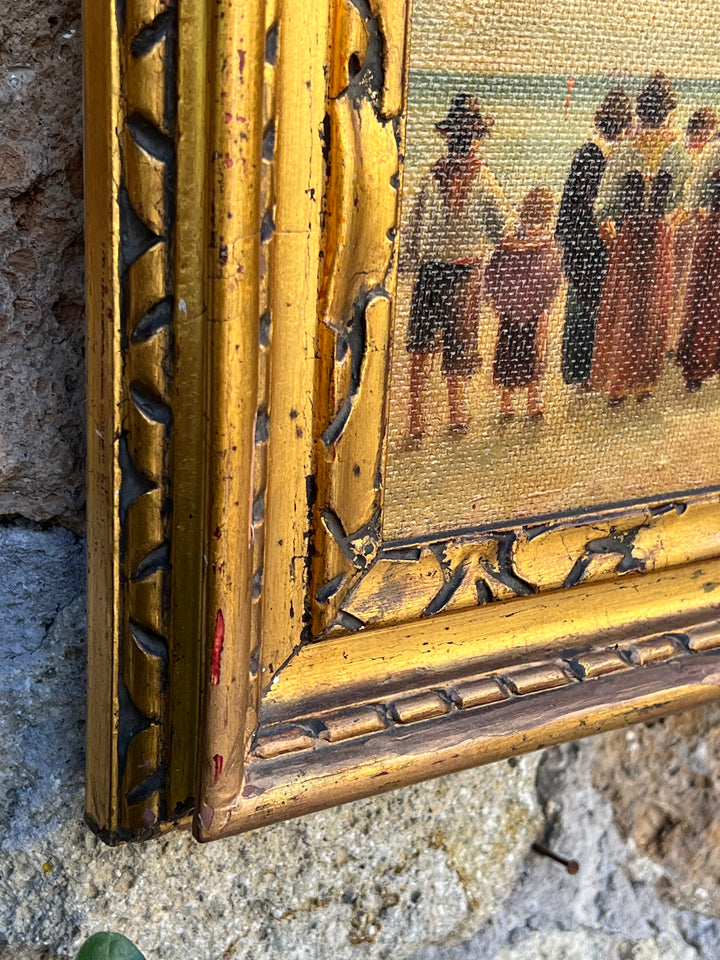 Quadro olio su tela con cornice dorata intagliata