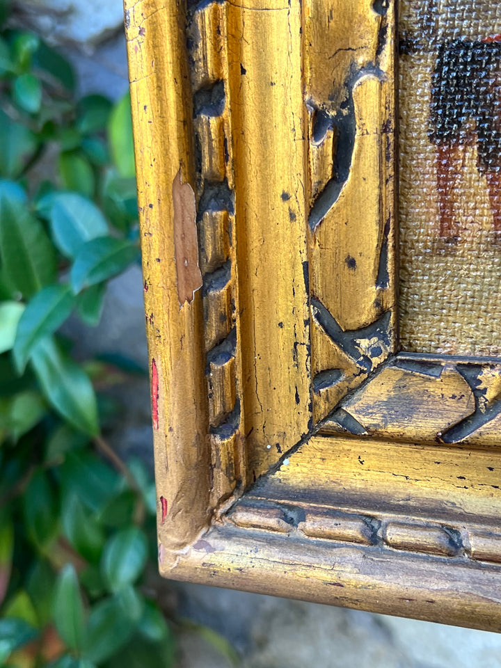 Quadro olio su tela con cornice dorata intagliata