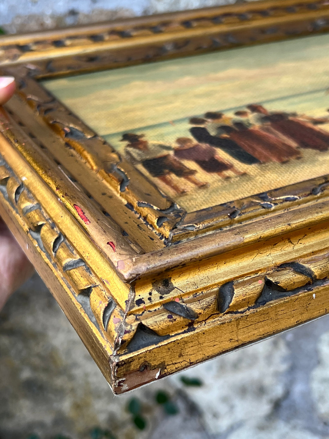 Quadro olio su tela con cornice dorata intagliata