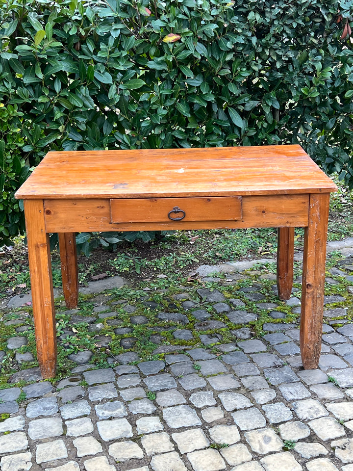 Tavolo vintage in legno massello con cassetto – Artigianato rustico italiano