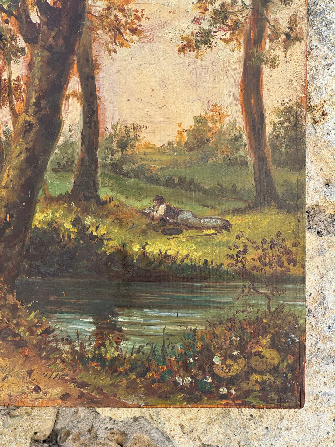 Quadro Antico Olio su Tavola Firmato Brancaccio 1887