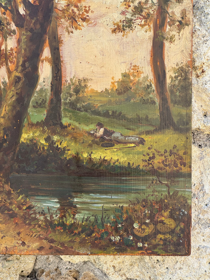 Quadro Antico Olio su Tavola Firmato Brancaccio 1887