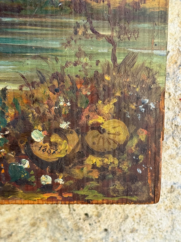 Quadro Antico Olio su Tavola Firmato Brancaccio 1887