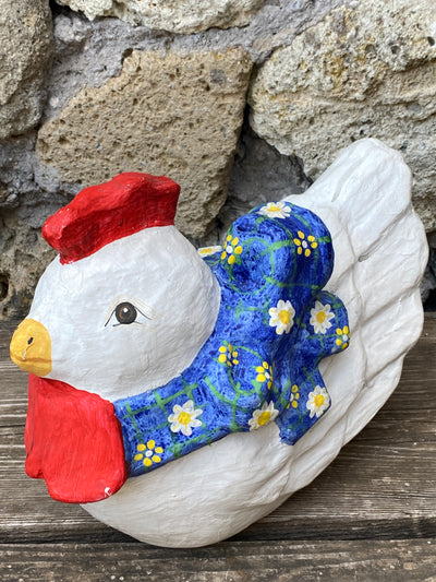 Statuetta Gallina cartapesta dipinta vintage
