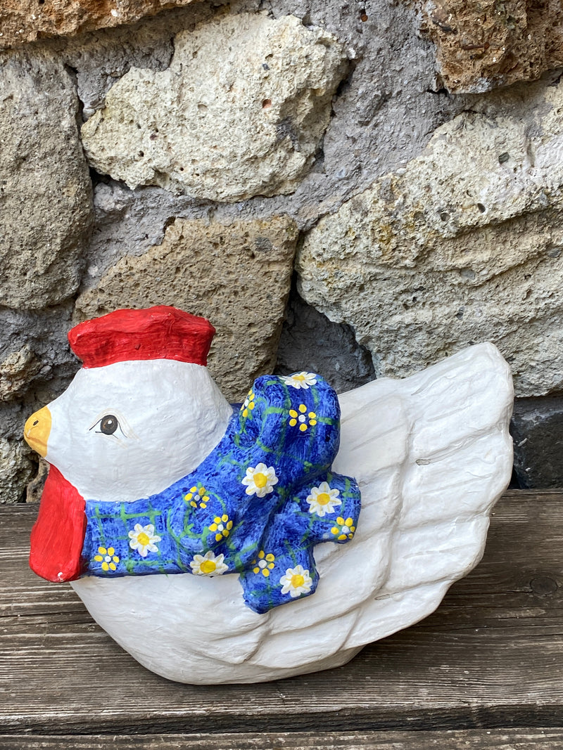 Statuetta Gallina cartapesta dipinta vintage