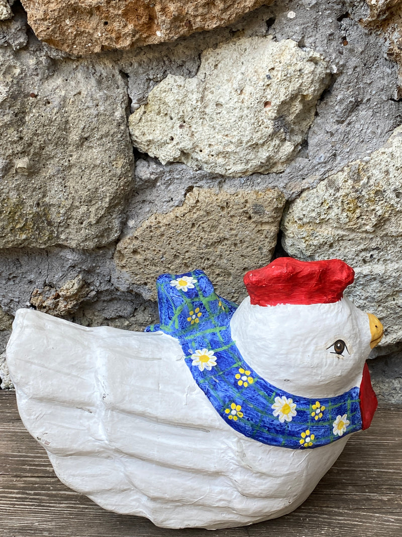 Statuetta Gallina cartapesta dipinta vintage