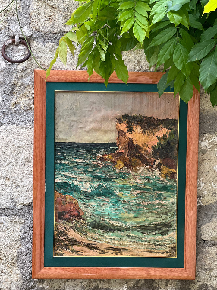 Dipinto a Olio su Tela – Paesaggio Marino con Scogliera