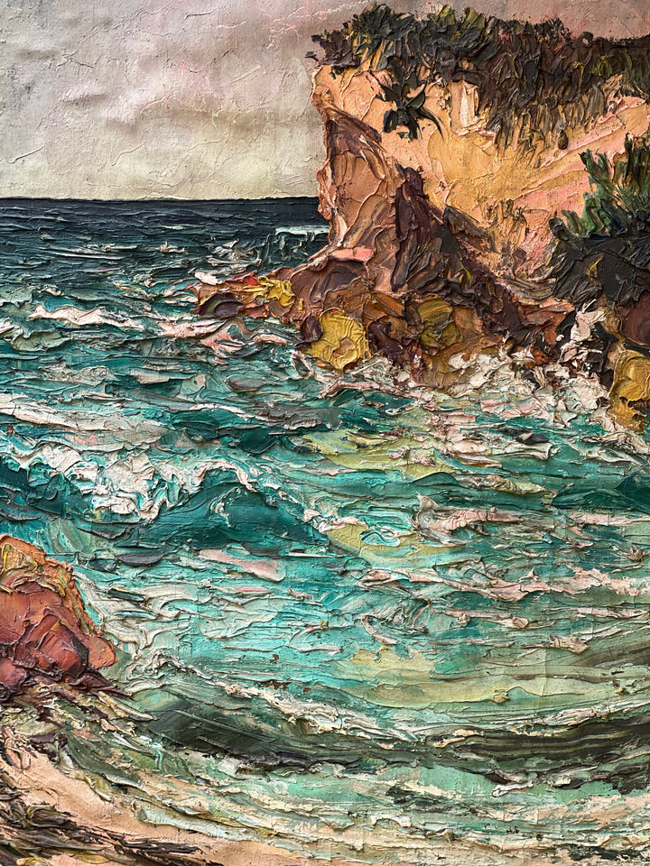 Dipinto a Olio su Tela – Paesaggio Marino con Scogliera