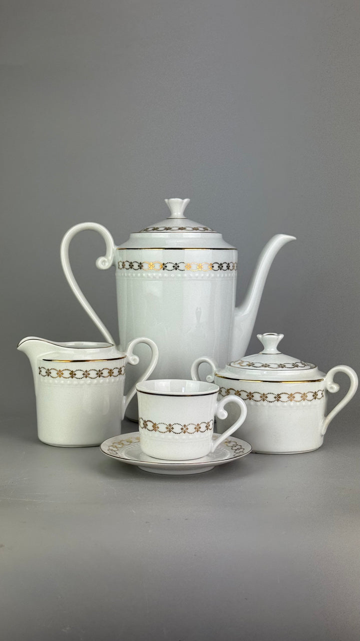 Servizio da caffè vintage Bareuther Waldsassen Bavaria in porcellana bianca e oro 12 persone