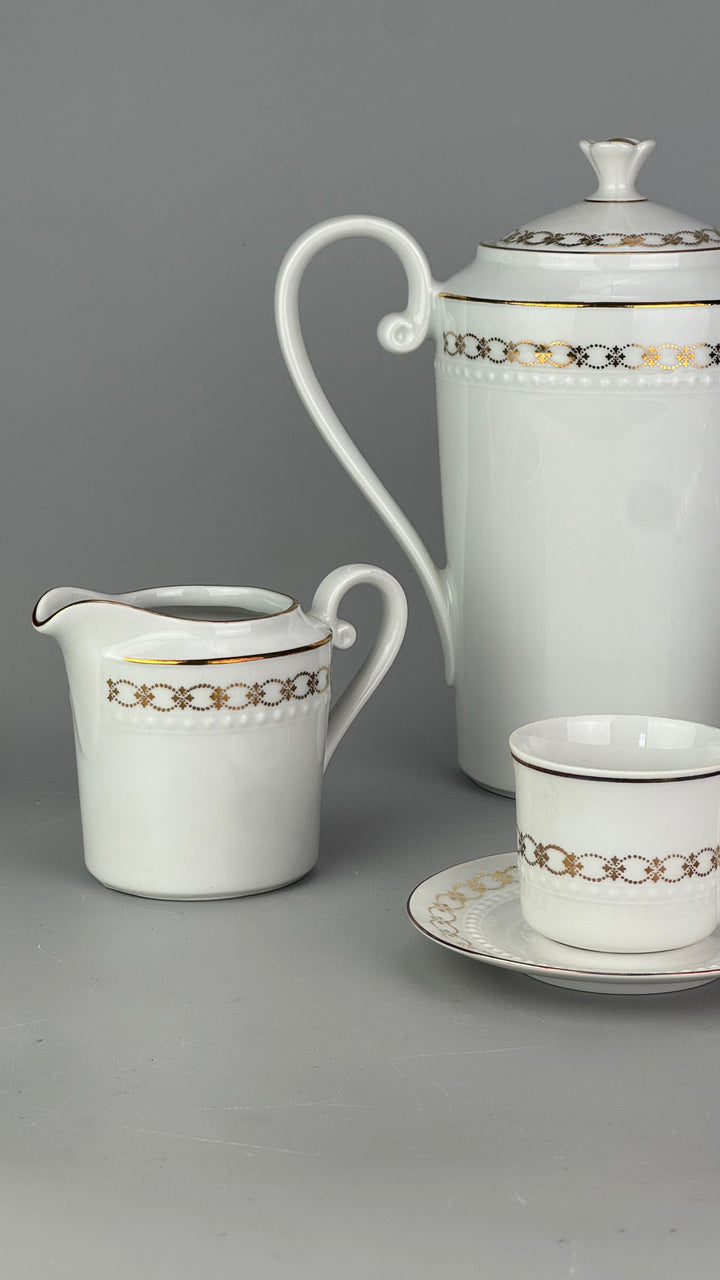 Servizio da caffè vintage Bareuther Waldsassen Bavaria in porcellana bianca e oro 12 persone