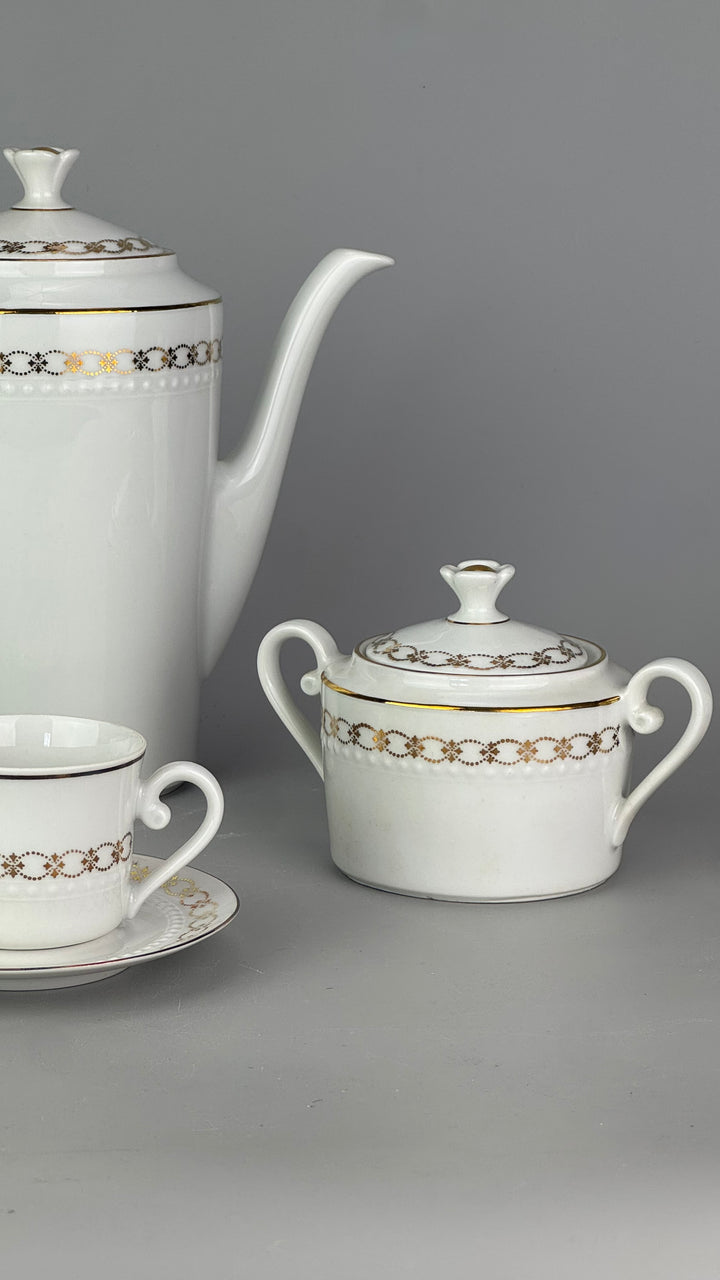 Servizio da caffè vintage Bareuther Waldsassen Bavaria in porcellana bianca e oro 12 persone