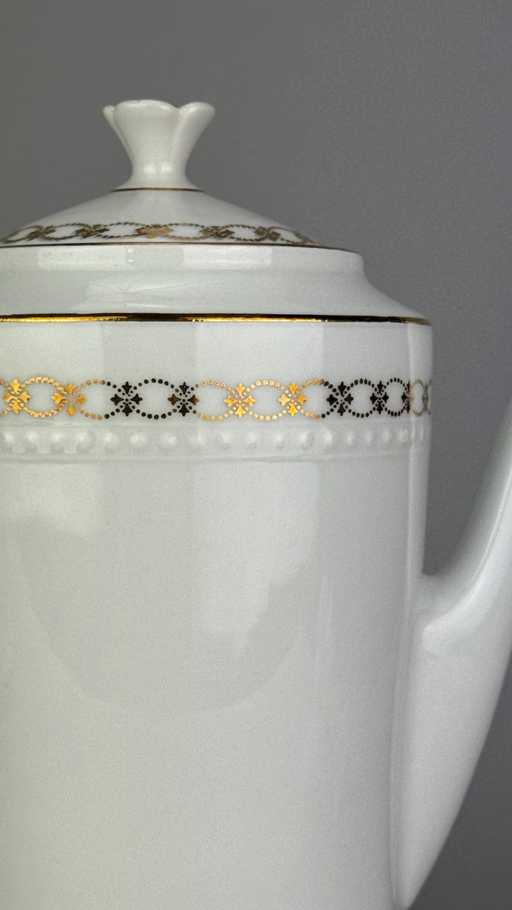 Servizio da caffè vintage Bareuther Waldsassen Bavaria in porcellana bianca e oro 12 persone