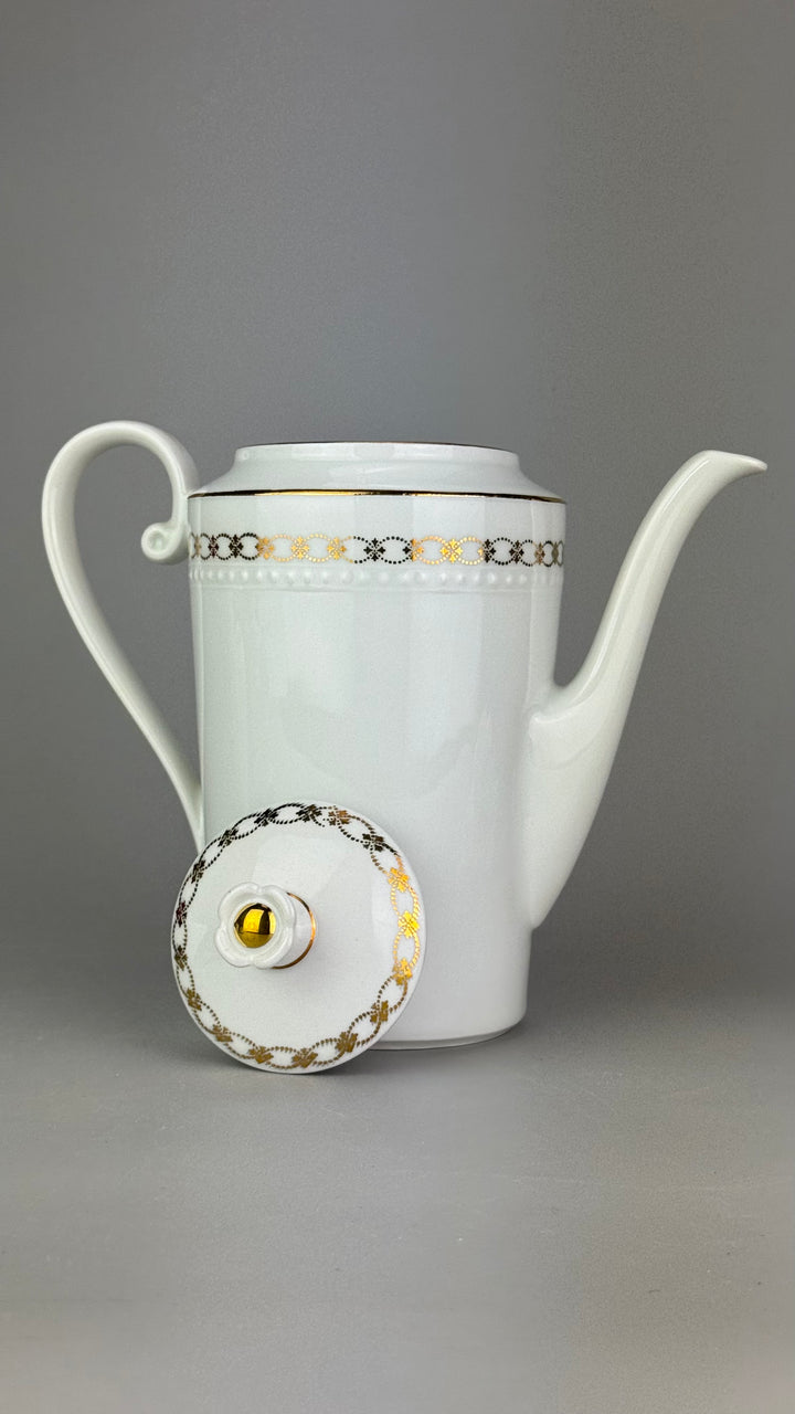 Servizio da caffè vintage Bareuther Waldsassen Bavaria in porcellana bianca e oro 12 persone