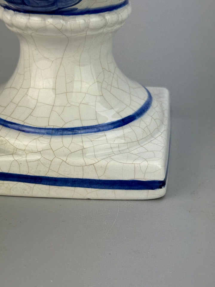 Potiche in ceramica di Bassano con decoro floreale blu vintage