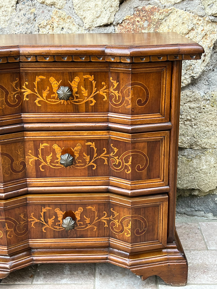 Cassettiera legno decoro intarsiato