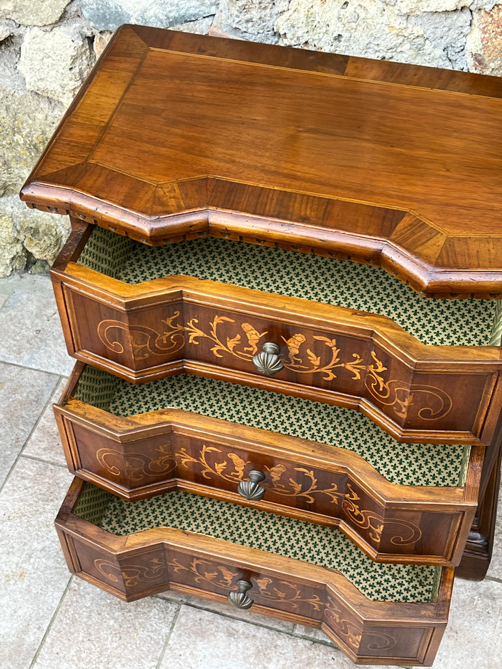 Cassettiera legno decoro intarsiato