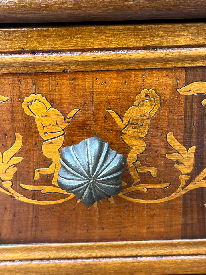 Cassettiera legno decoro intarsiato