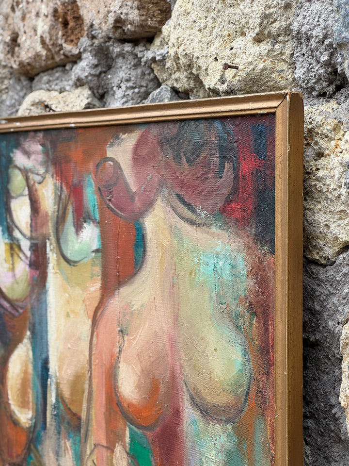 Dipinto Tilake Abeysinghe Olio su Tela Figure Femminili Espressioniste