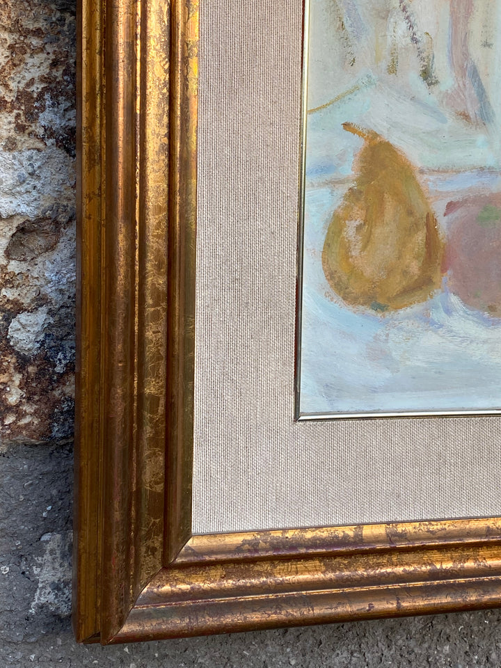 Dipinto a Olio su Tavola – Natura Morta con Fiori e Frutti, Firmato
