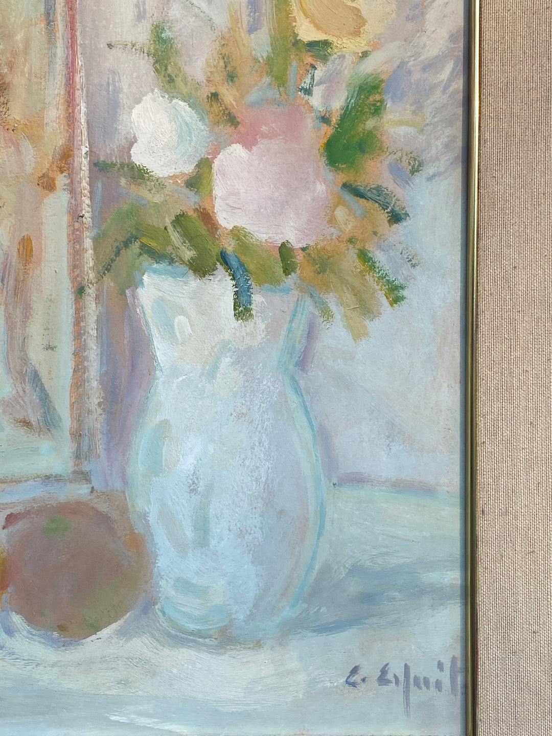 Dipinto a Olio su Tavola – Natura Morta con Fiori e Frutti, Firmato