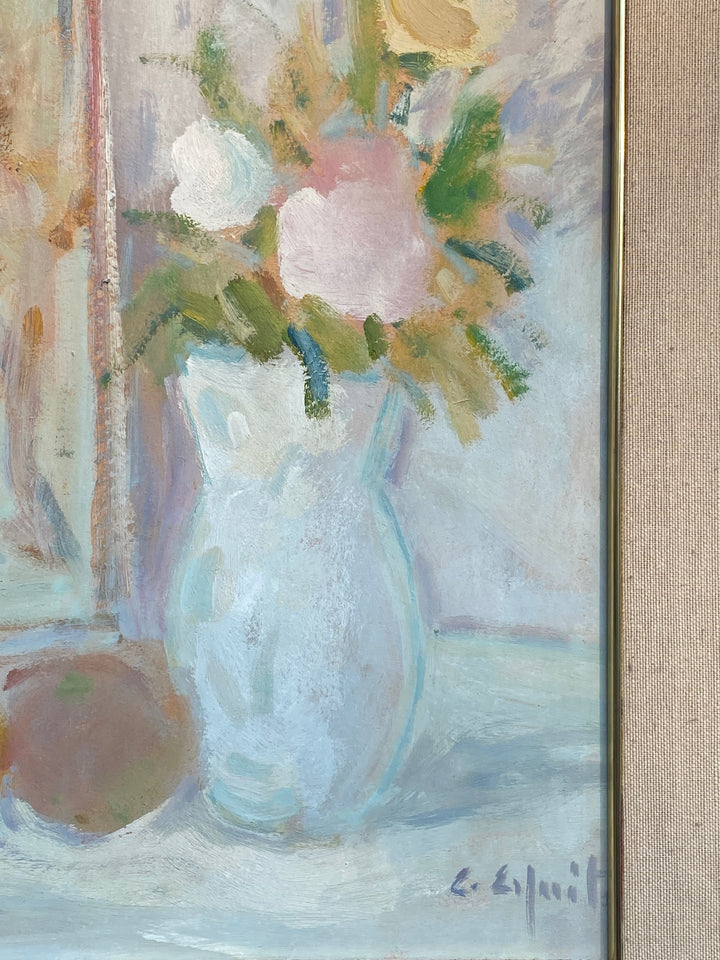 Dipinto a Olio su Tavola – Natura Morta con Fiori e Frutti, Firmato