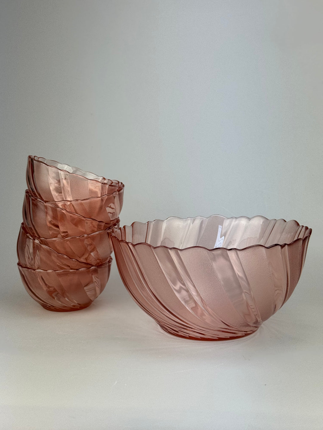 Set macedonia 6 persone vintage Vereco France in vetro rosa