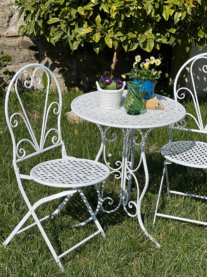 Set da giardino tavolo e due sedie bianco