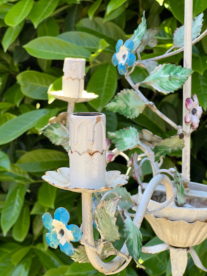Lampadario tre braccia metallo fiori