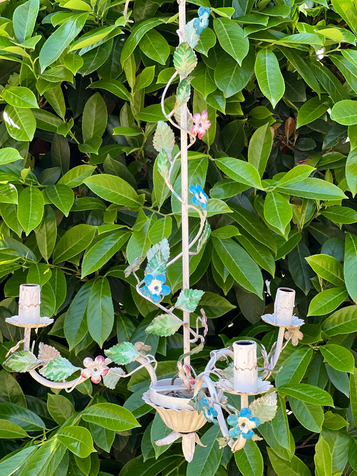 Lampadario tre braccia metallo fiori