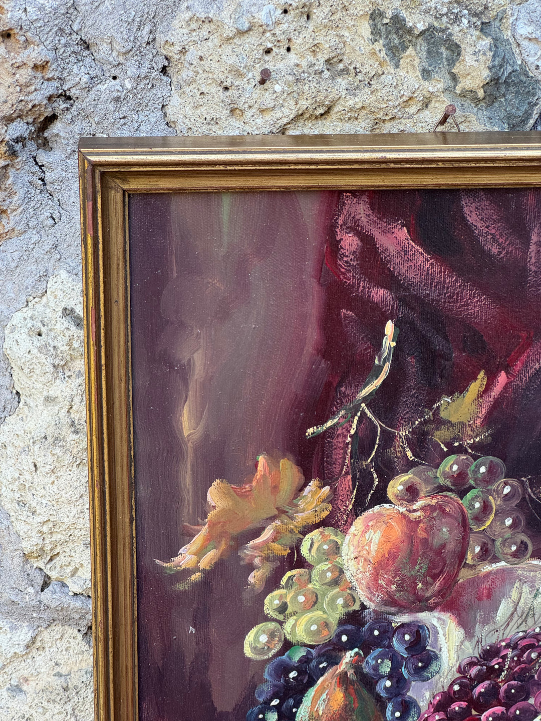 Dipinto olio su tela Natura Morta con Frutta e Caraffa