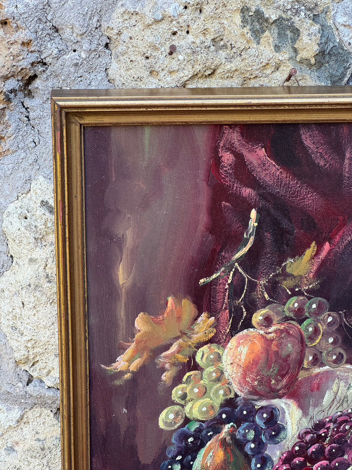 Dipinto olio su tela Natura Morta con Frutta e Caraffa