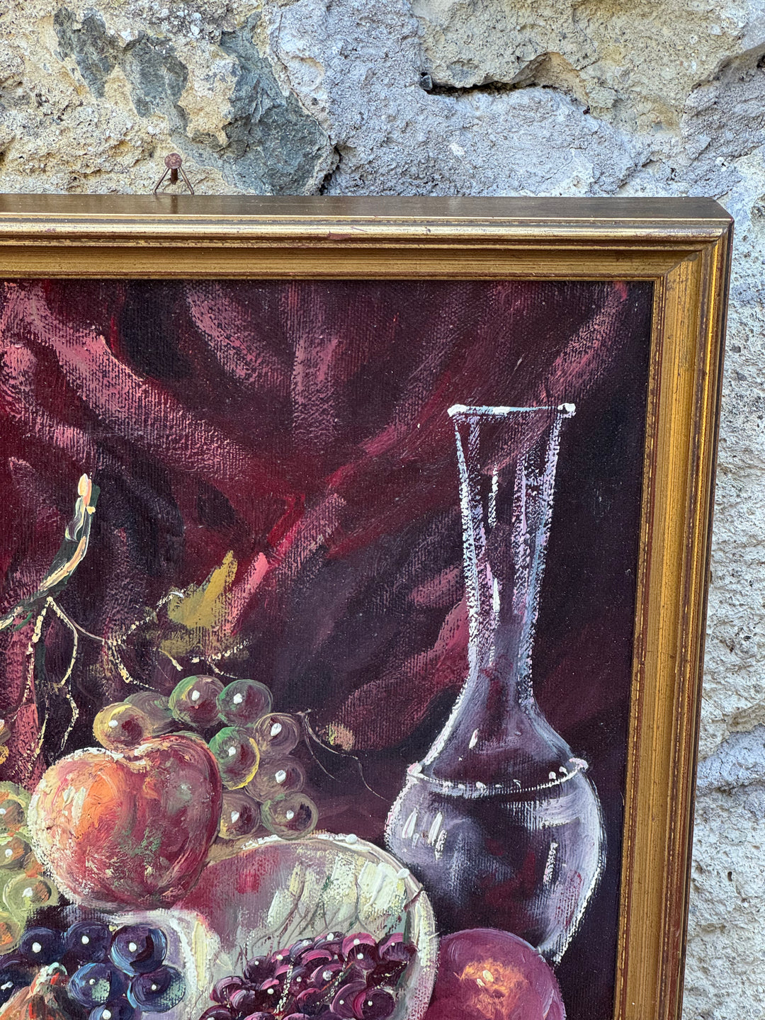 Dipinto olio su tela Natura Morta con Frutta e Caraffa