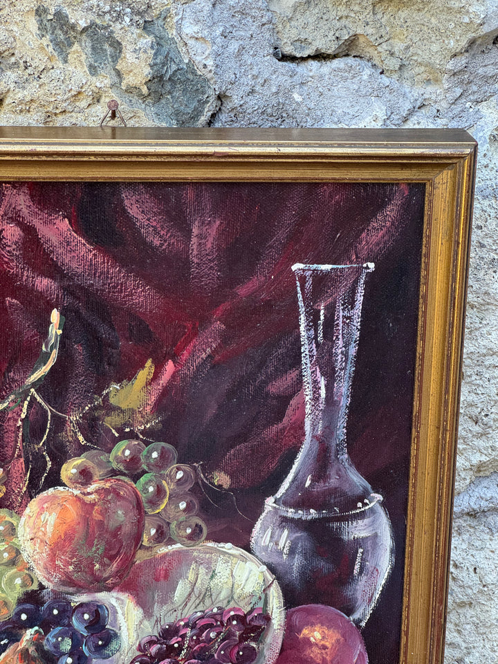 Dipinto olio su tela Natura Morta con Frutta e Caraffa