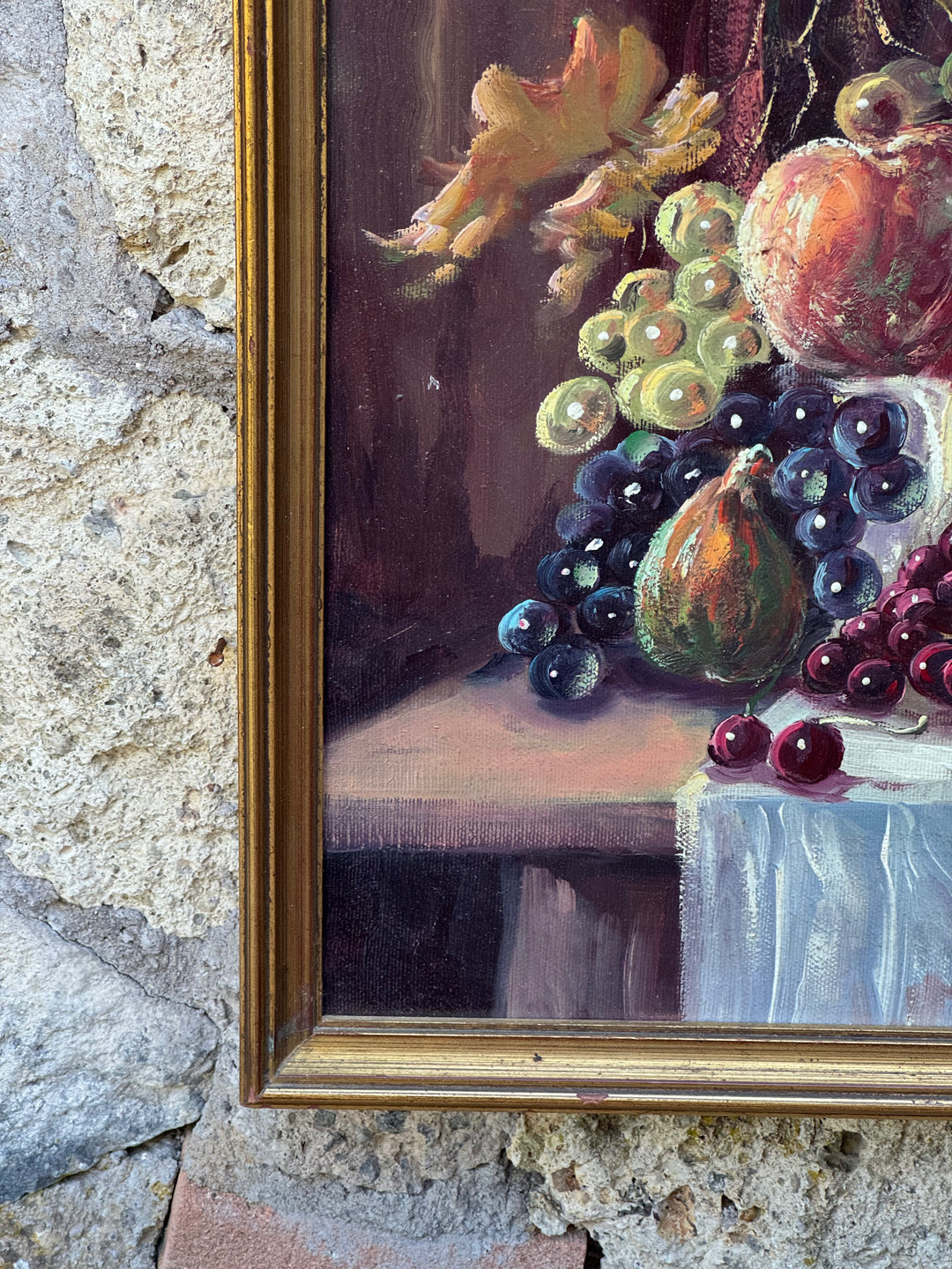 Dipinto olio su tela Natura Morta con Frutta e Caraffa