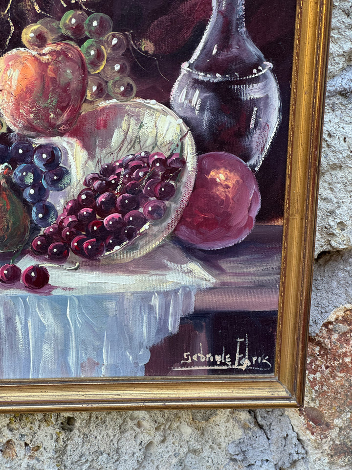 Dipinto olio su tela Natura Morta con Frutta e Caraffa