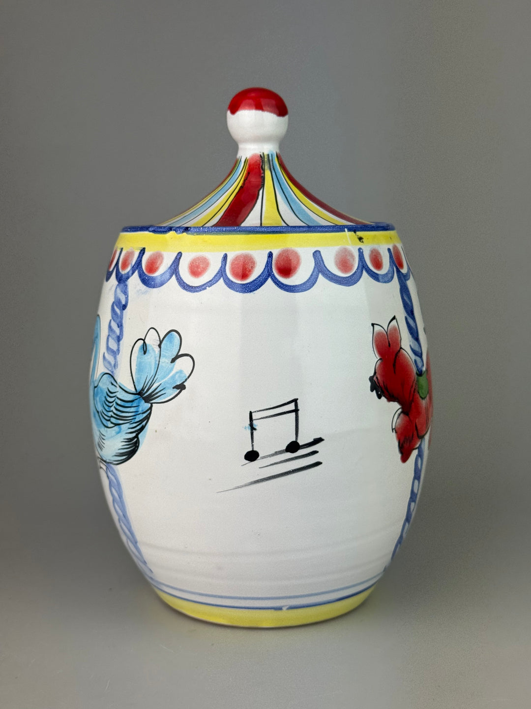 Barattolo vintage portabiscotti in ceramica dipinta Made in Italy