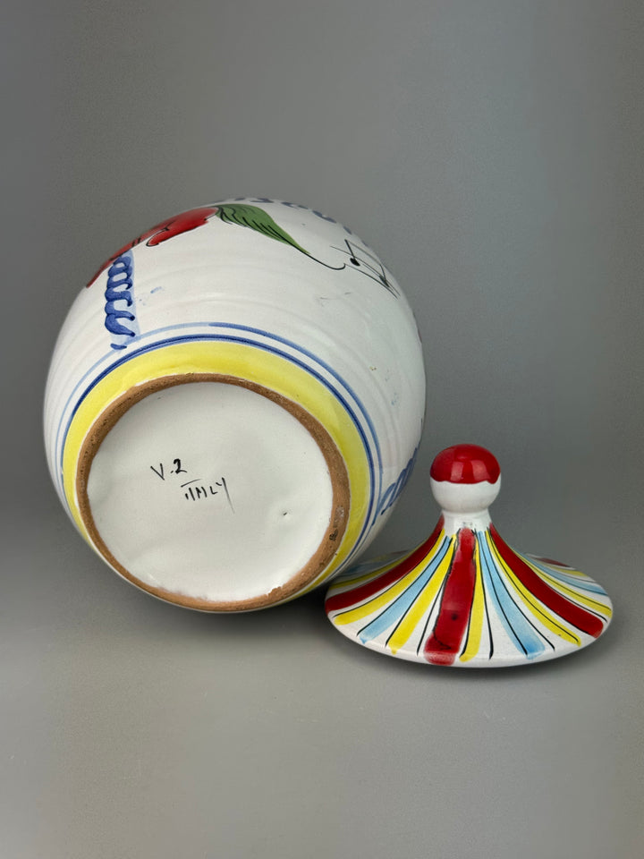 Barattolo vintage portabiscotti in ceramica dipinta Made in Italy