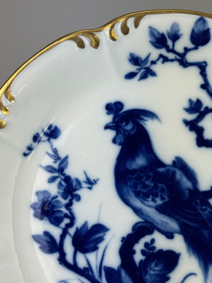 Piattino decorativo vintage in porcellana Limoges con uccello blu e dettagli dorati