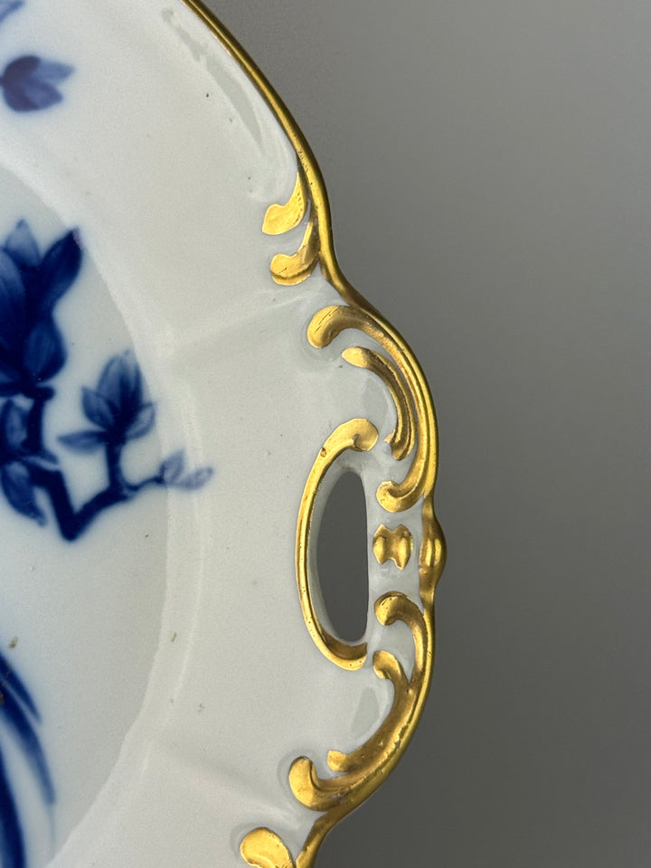 Piattino decorativo vintage in porcellana Limoges con uccello blu e dettagli dorati
