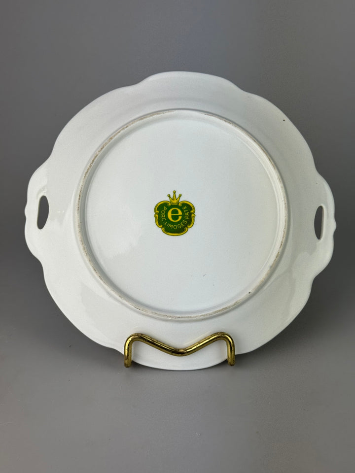 Piattino decorativo vintage in porcellana Limoges con uccello blu e dettagli dorati
