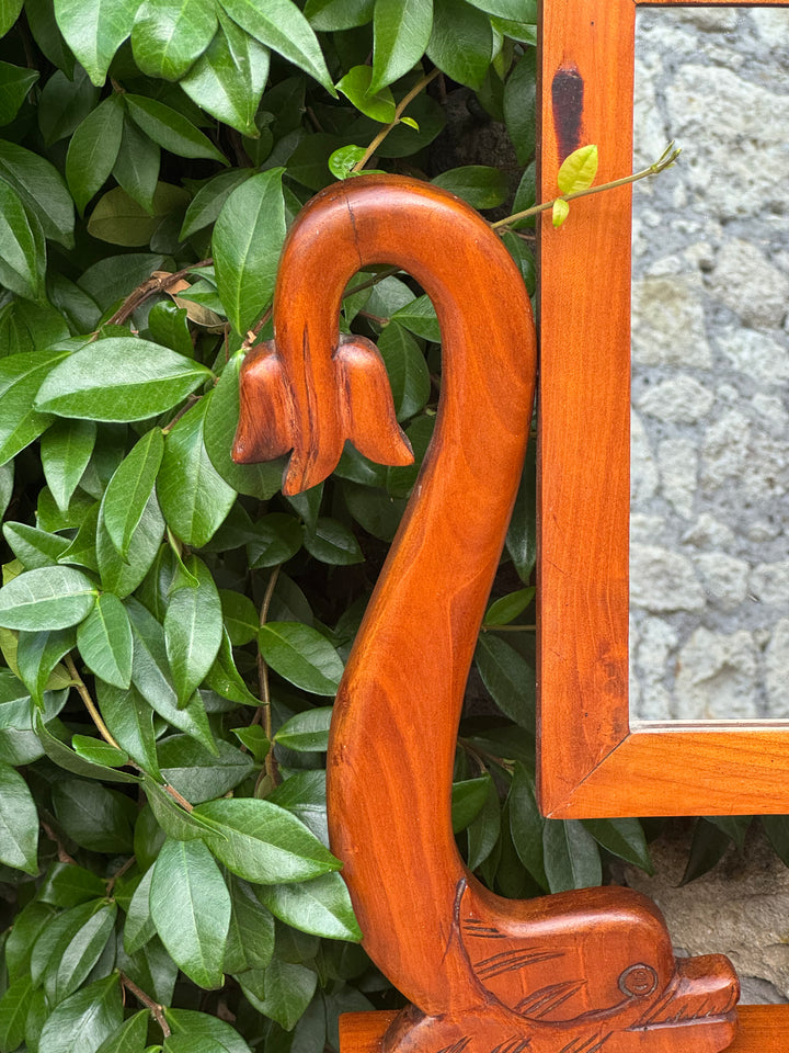 Toeletta da tavolo vintage in legno con specchio basculante e cassetto