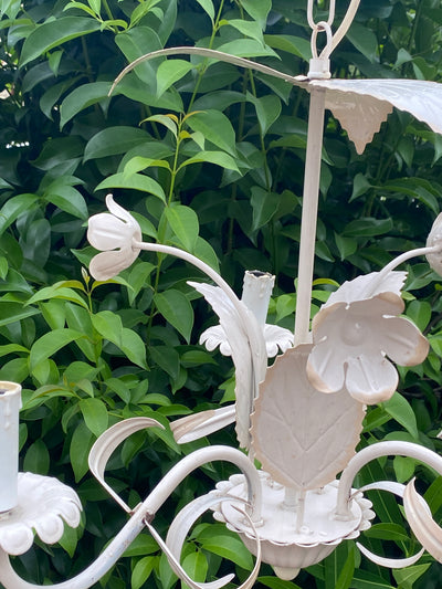 Lampadario tre luci ferro panna decoro floreale